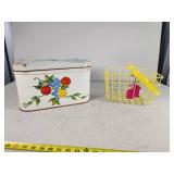Antique Bread Box and Yellow Wire Basket