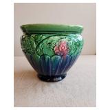 Majolica Floral Jardiniere, Blue and Green Vase