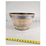 Plastic Barrel Planter with Wood Look