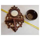 Wooden Shelf with Mirror and Ceramic Bowl