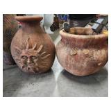 Two Earthenware Vessels and Planters