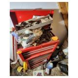 Red Metal Toolbox With Contents in Various Drawers
