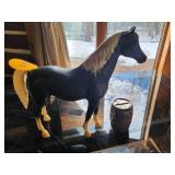 Antique Barrel Bank and Horse Figurine