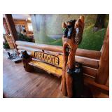 Chainsaw-Carved Wooden Welcome Bench With Bear