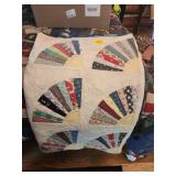 Handmade Fan Quilt With Multi-Color Fabric Panels