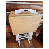 Wooden TV Tray Set with White Stand