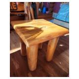 Log-Inspired Table with Bear Carvings and Drawer