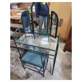 Metal Vanity With Glass Tabletop Mirror and Stool