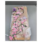 Metal Flower Decor with Pink Blossoms and Butterfl