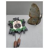 Plastic Cuckoo Clock with Metal Butterfly Decor