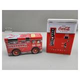 Two Collectible Tins: Fire Truck & Coca-Cola