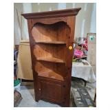 Wooden Corner Cabinet with Open Shelves and Door