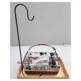 Wrought Iron Basket and Glass Hanging Decorative S