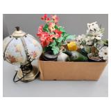 Home Decor with Lamp, Faux Flowers, and Vases