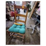 Wooden Rocking Chair with Green Cushion