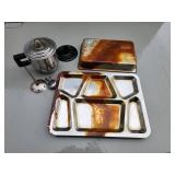 Heavy Stainless Steel Trays, Percolator, and US Ca