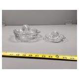 Two Clear Glass Citrus Juicers with Handles