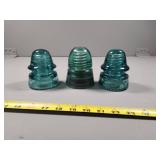 Three Aqua Glass Petticoat Insulators