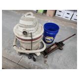 Shop Vac, Hydraulic Jack, and Plastic Bucket