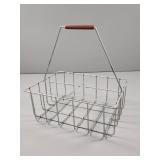 Vintage Milk Bottle Wire Carrier with Wooden Handl