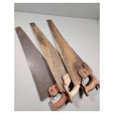 Three Vintage Hand Saws with Wooden Handles