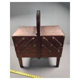 Accordion Style Wooden Sewing Box with Handle