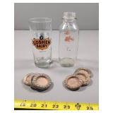 Goshen Dairy Glass, Bottle, and Milk Caps Set