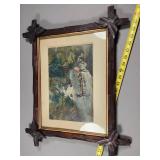 Late 1800s Currier & Ives Print with Rustic Frame