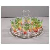 Federal Glass Trumpet Flower Glasses with Carrier