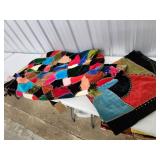 Two Hand-Stitched Patchwork Quilts With Velvet Fab