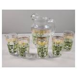 Federal Glass Green and Gold Fern Pattern Tumbler