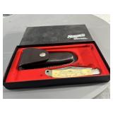 Schrade scrimshaw folding knife with box and