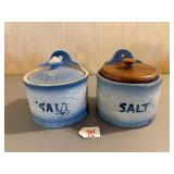 2 Blue and White Stoneware Salts