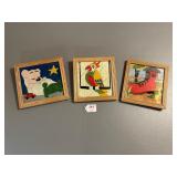 3 Framed Nursery Ryhme Crewel Tapestries