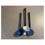 2 Enamel Ladles and 1 Enamel Strainer
