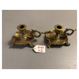 Pair Brass Geo. Johnson Candlesticks