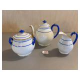 White Porcelain Tea Set w/ Blue and Gold
