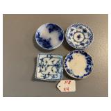 4 Mismatched Flow Blue Butter Pats