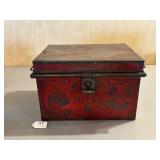 Red Metal Bread Box with Stenciling