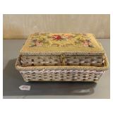 Wicker Sewing Basket w/ Needlepoint Top
