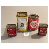 2 Qauker Spice, Karo, and Hopkins White Henna Tins
