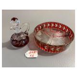 Ruby Red Relish Dish &  1948 Ruby Red Cruet