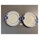 2 White Porcelain Serving Plates w/ Blue & Gold