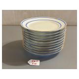 10 White Porcelain Dessert Plate, Blue and Gold