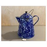 Blue and White Swirl Enamel Coffee Pot
