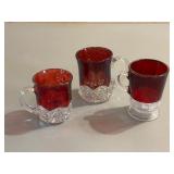 3 Ruby Red Glass Mugs