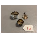 Sterling Silver Napkin Ring, Salt and Pendant