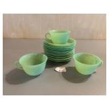 14 Unmarked Jadeite Saucers and 3 Cups