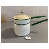 Cream and Green Enamel Double Boiler