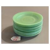 11 Unmarked Jadeite Saucers with Decorative Back